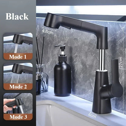 Pull Out Lift Faucet 360 Rotatable Bathroom Basin