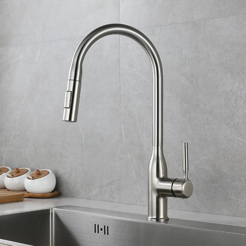 Gun Gray Pull-Out Sink Faucet Double Water Washbasin