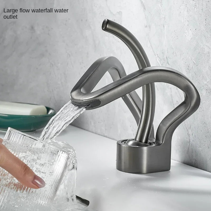 Faucet Bathroom Hollow Out Design Waterfall Basin Mixer