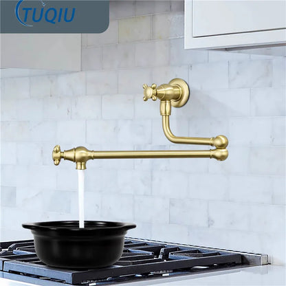 Brushed Gold Pot Filler Tap Wall Mounted Foldable