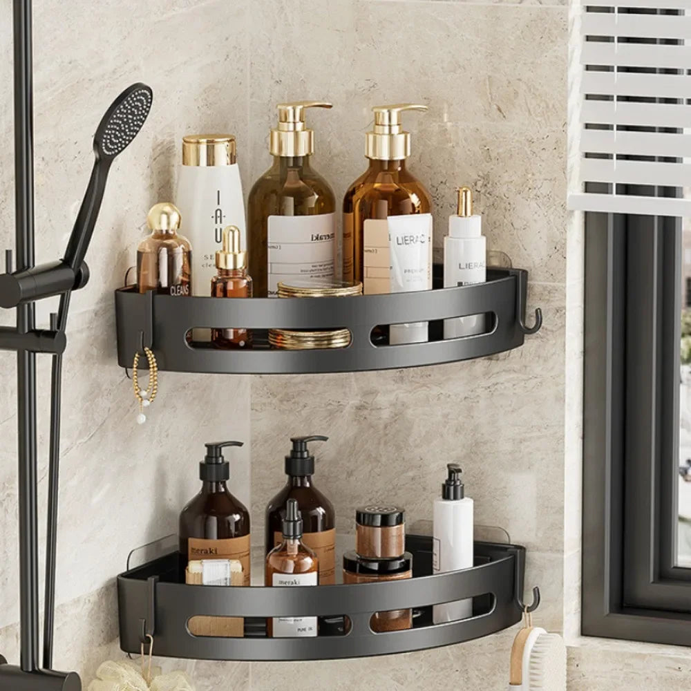 1/2/3pcs Plastic Bathroom Storage Rack Shampoo Holder Adhensive