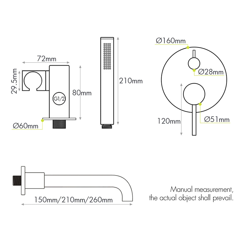 Bathtub Mixer Tap Shower Cold Bathroom Faucet Brushed