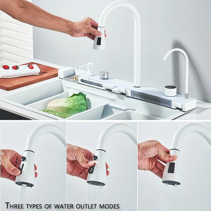 Multi Functional Digital Flying Rain Faucet White Double