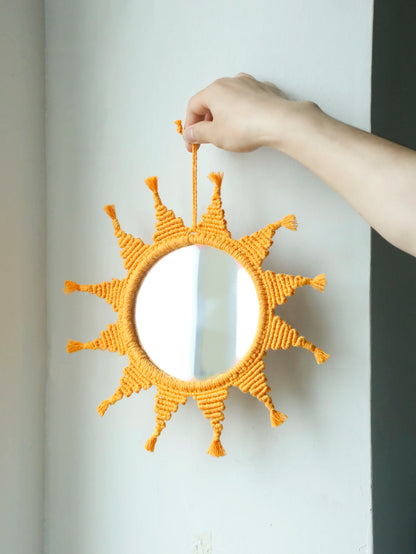 Handmade Yellow Sun Wall Mirror Boho Macrame Wall