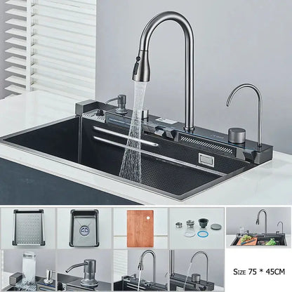 Stainless Steel Waterfall Sink Large Slot Integrated 75x45cm