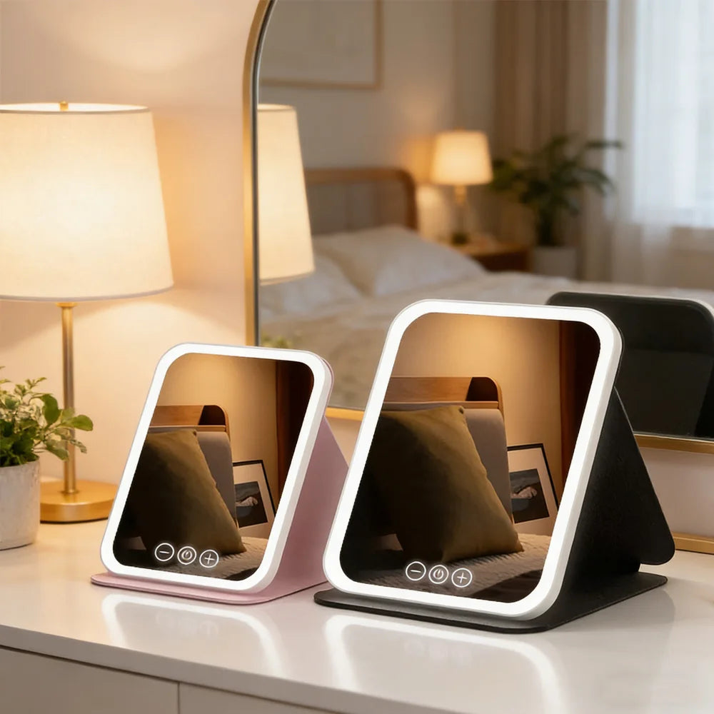 Led Lighted Makeup Mirror Foldable Rechargeable - Compact