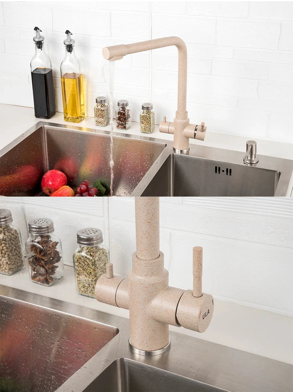 Ula Filtered Faucet Gold Purifier Faucet Dual Sprayer