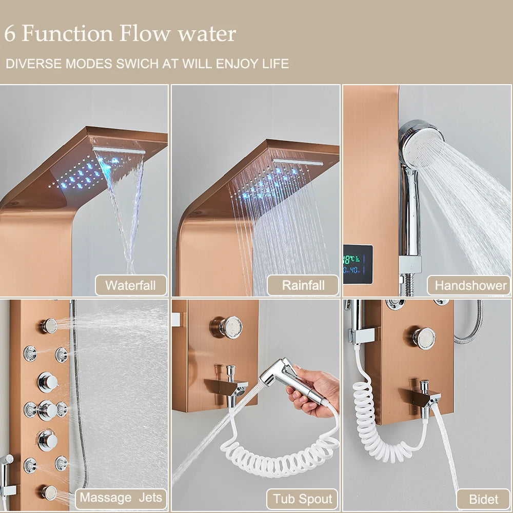 Led Shower Panel Six Functions Waterfall Shower Panel