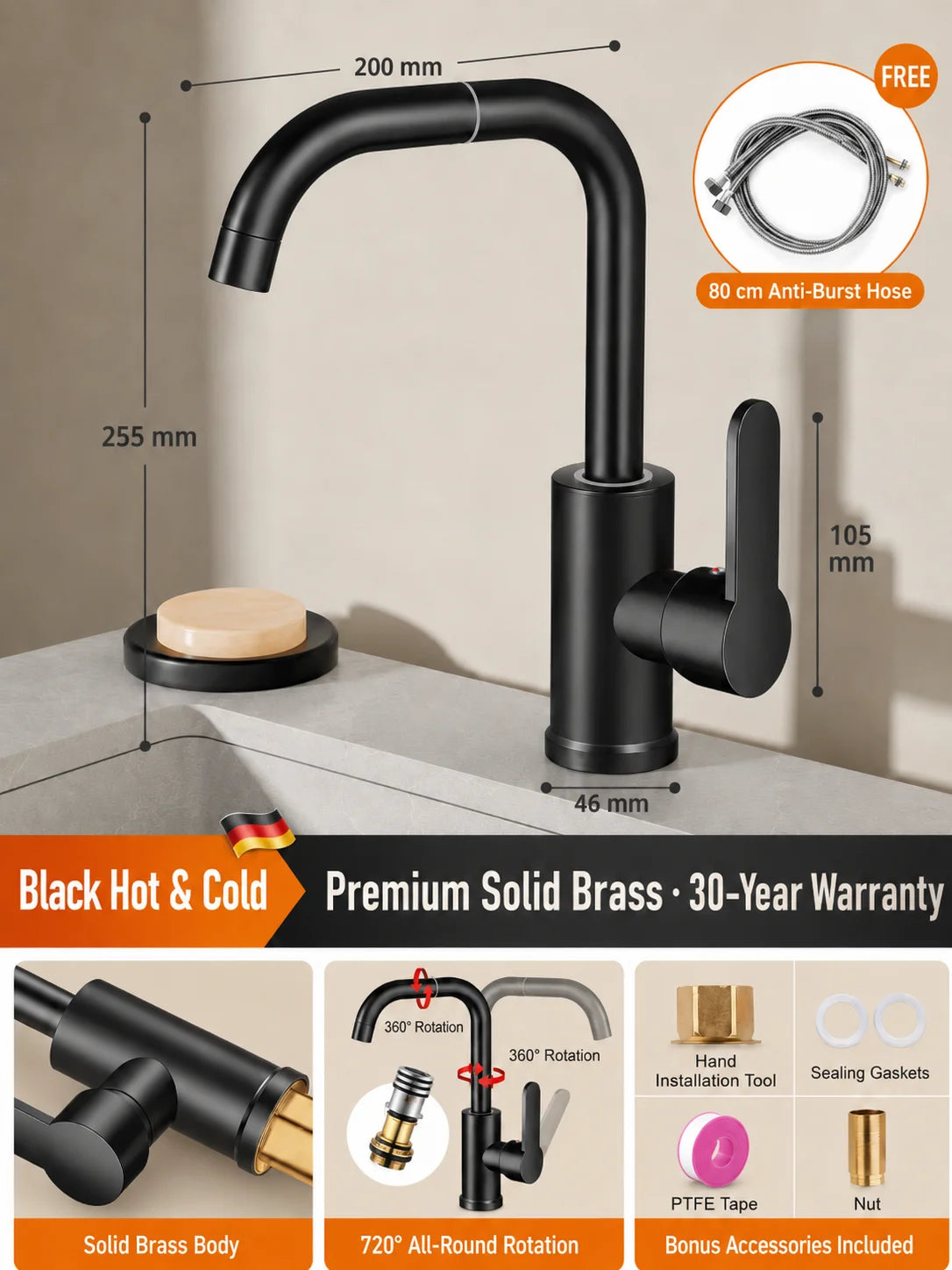 Brass Basin Faucet Gunmetal Gray Bathroom Faucet Cold