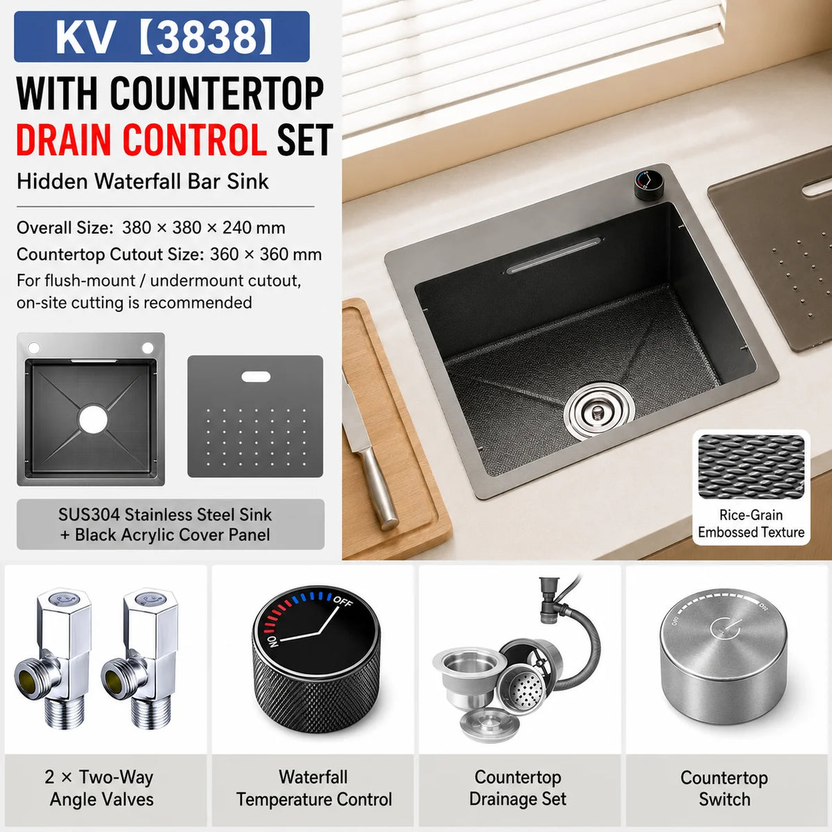 Modern Luxury Waterfall Sink Sus304 Stainless Steel Hidden