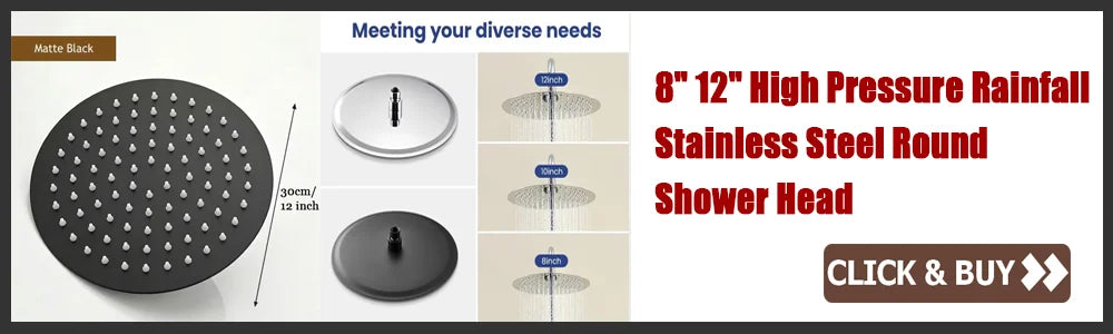 Rainfall High Pressure Shower Head 12/10/8 Inch Stainless