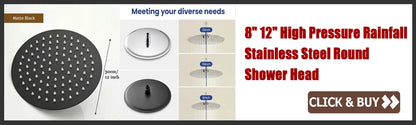 Rainfall High Pressure Shower Head 12/10/8 Inch Stainless