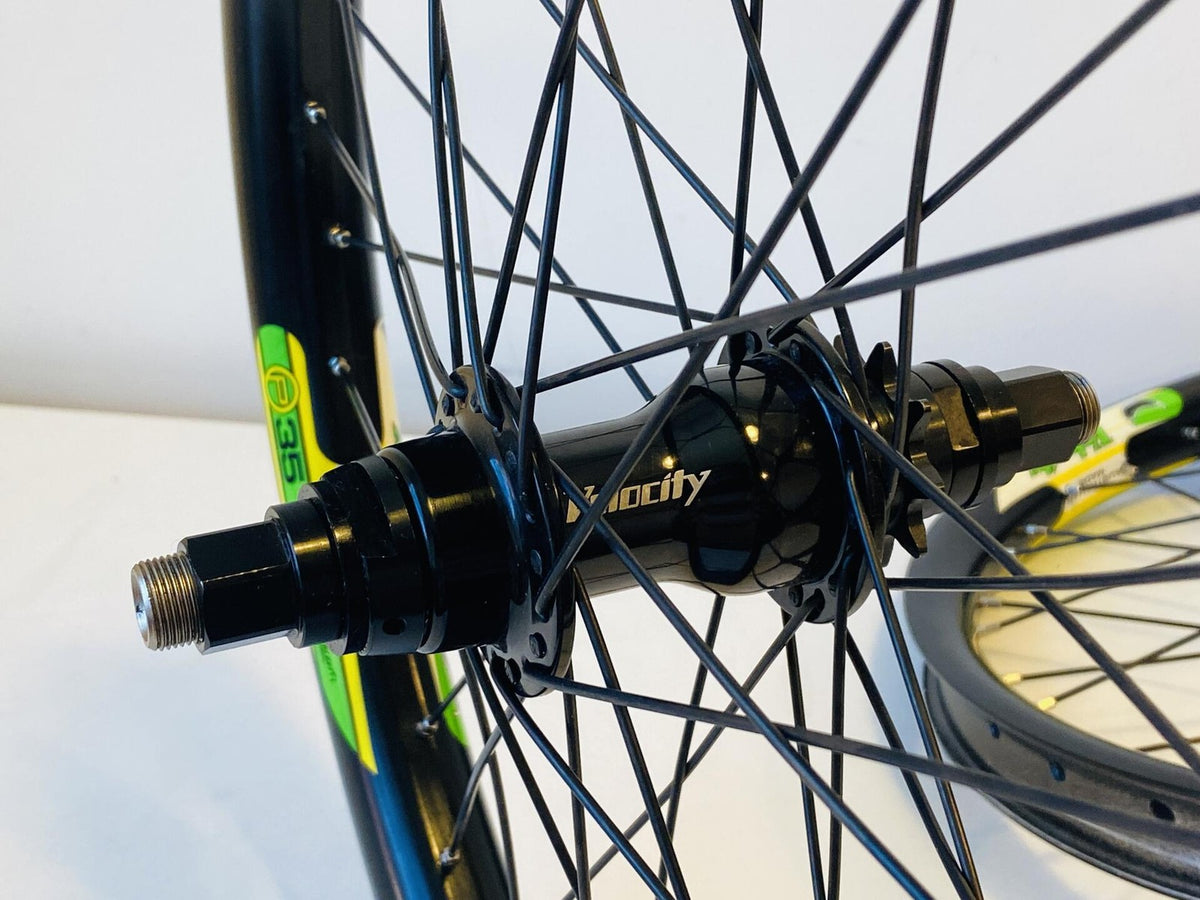 Velocity P-35 20" BMX Wheelset 36h 9t Cassette Hub 14mm Rear Axle 100/120 Black 12