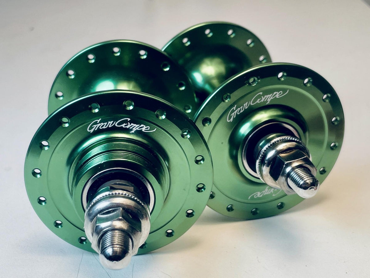 NOS Gran Compe Front / Rear 32h Fix / Fix Track Hub Set - Green Anodized 4