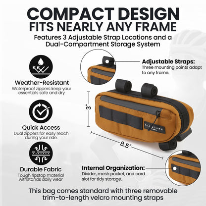 ALMSTHRE Compact Bike Frame Bag, Weather-Resistant, Waterproof Zippers, Rust Red 3