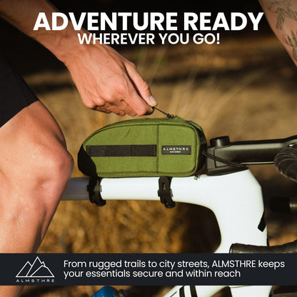 ALMSTHRE Top Tube Bag, Waterproof Zipper, Bolts or Strap Mount, Hunter Green 4