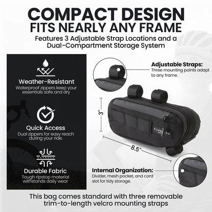 ALMSTHRE Compact Bike Frame Bag – Midnight Black | Weather-Resistant, Waterproof 2