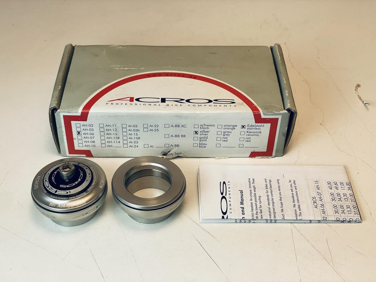 NOS ACROS AH-06 S01 Series Threadless 1-1/8" Headset Steel Bearings, Silver 1