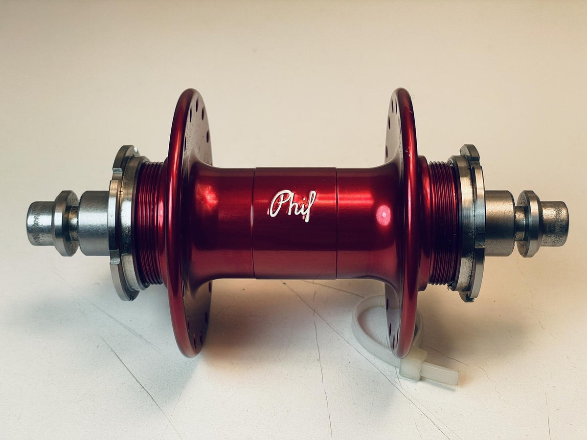 NOS Phil Wood High Flange Rear Track Hub, 32h Fix / Fix Lock Rings Red Anodized 3