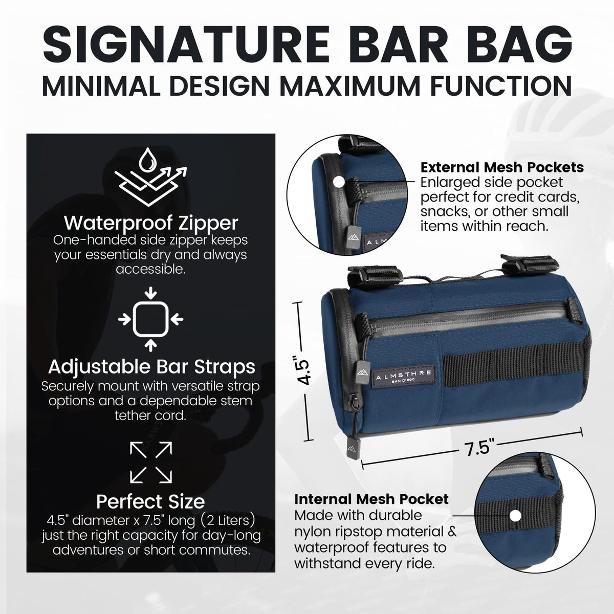 ALMSTHRE Signature Bar Bag – Cosmic Blue | Hard-Shell Bike Handlebar Bag with 2