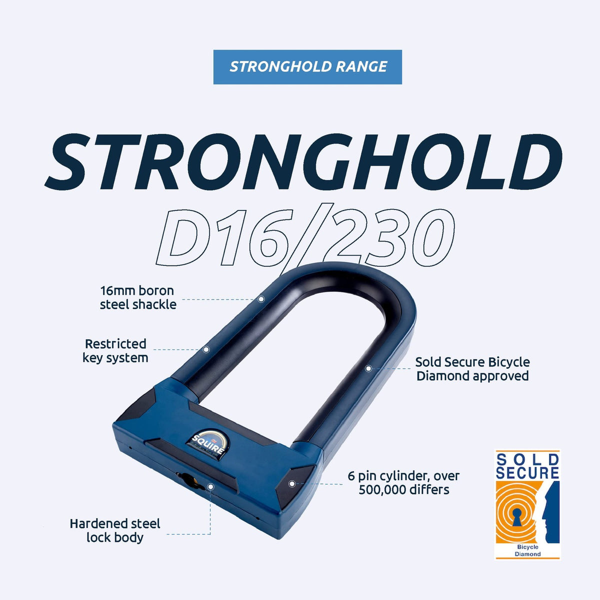 Squire Locks Stronghold D16/230 Keyed D-Lock: Hardened Boron Steel, 16mm 2