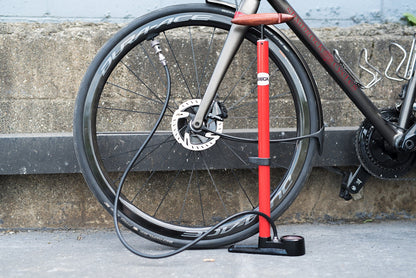 SILCA Pista Floor Pump Red with Black Single Sided Base and SILCA Presta Chuck 2