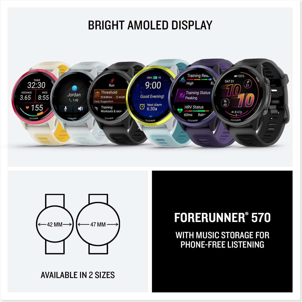 Garmin Forerunner 570 Watch 42mm Slate Grey/Translucent Black Silicone 7