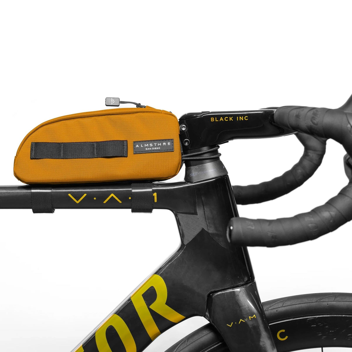 ALMSTHRE Top Tube Bag, Waterproof Zipper, Bolts or Strap Mount, California Gold 1