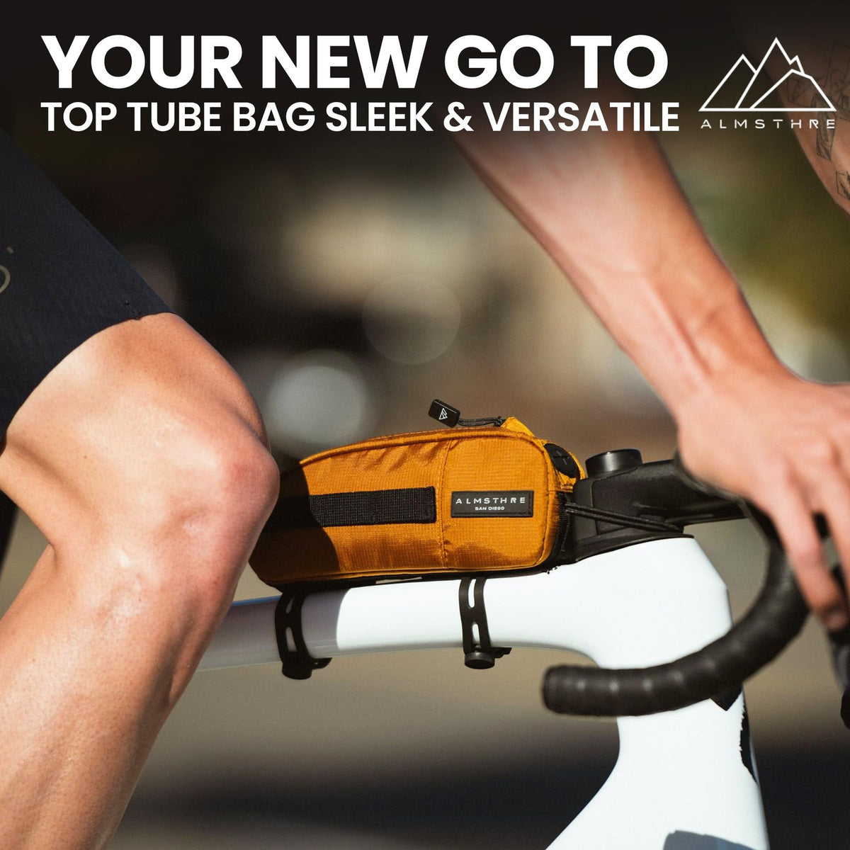 ALMSTHRE Top Tube Bag, Waterproof Zipper, Bolts or Strap Mount, California Gold 5