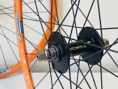 Velocity Chukker 700c Fixie Wheelset 32h 100/120 Fix/Fix Soma Hubs - Orange NMSW 6