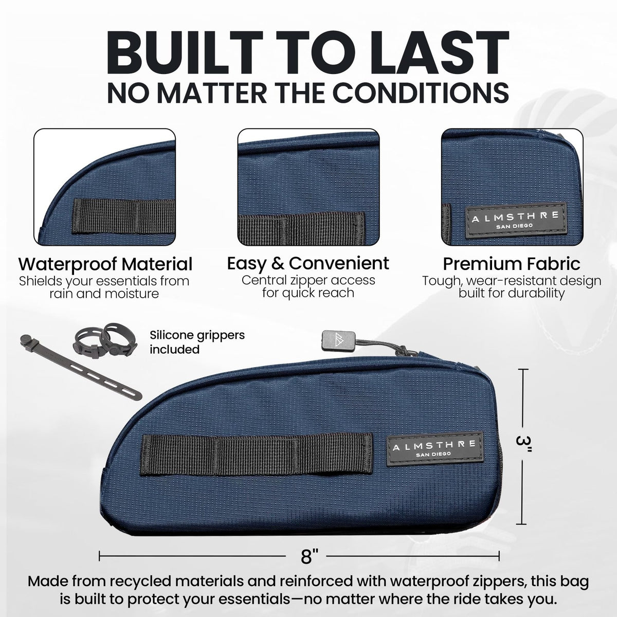 ALMSTHRE Top Tube Bag, Waterproof Zipper, Bolts or Strap Mount, Cosmic Blue 2