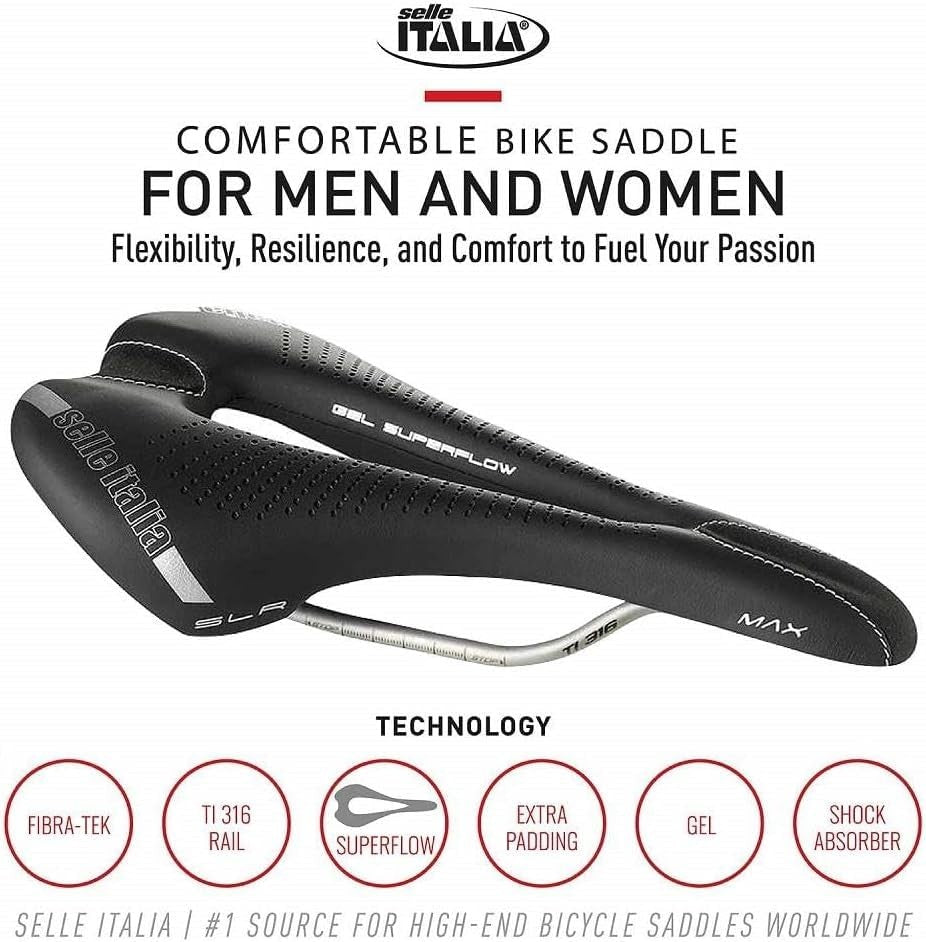 Selle Italia Max SLR Gel Superflow Saddle, L3 IDmatch, Ti 316, Fibra-Tek, Black 2
