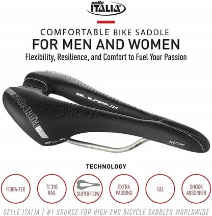 Selle Italia Max SLR Gel Superflow Saddle, L3 IDmatch, Ti 316, Fibra-Tek, Black 2