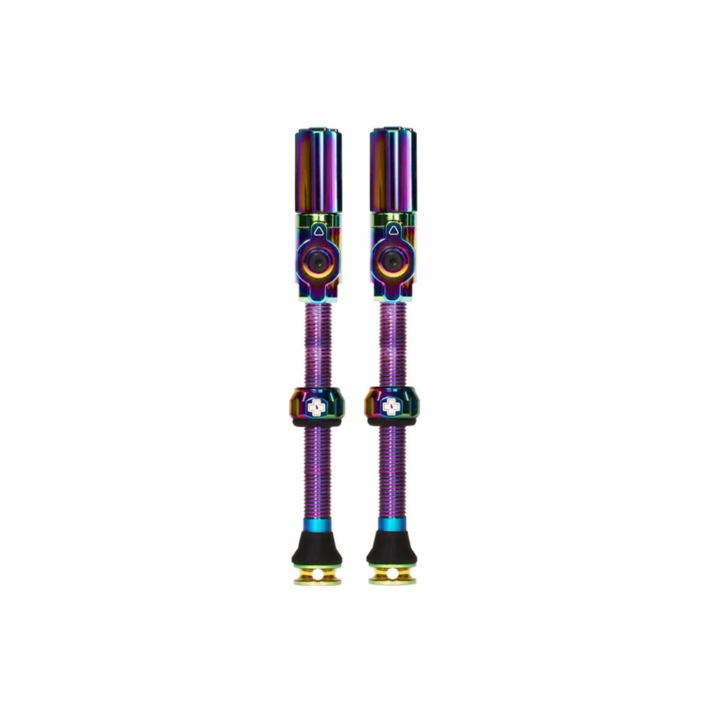 Big Bore Hybrid Tubeless Valve Stems Schrader 45mm Iridescent Pair 1