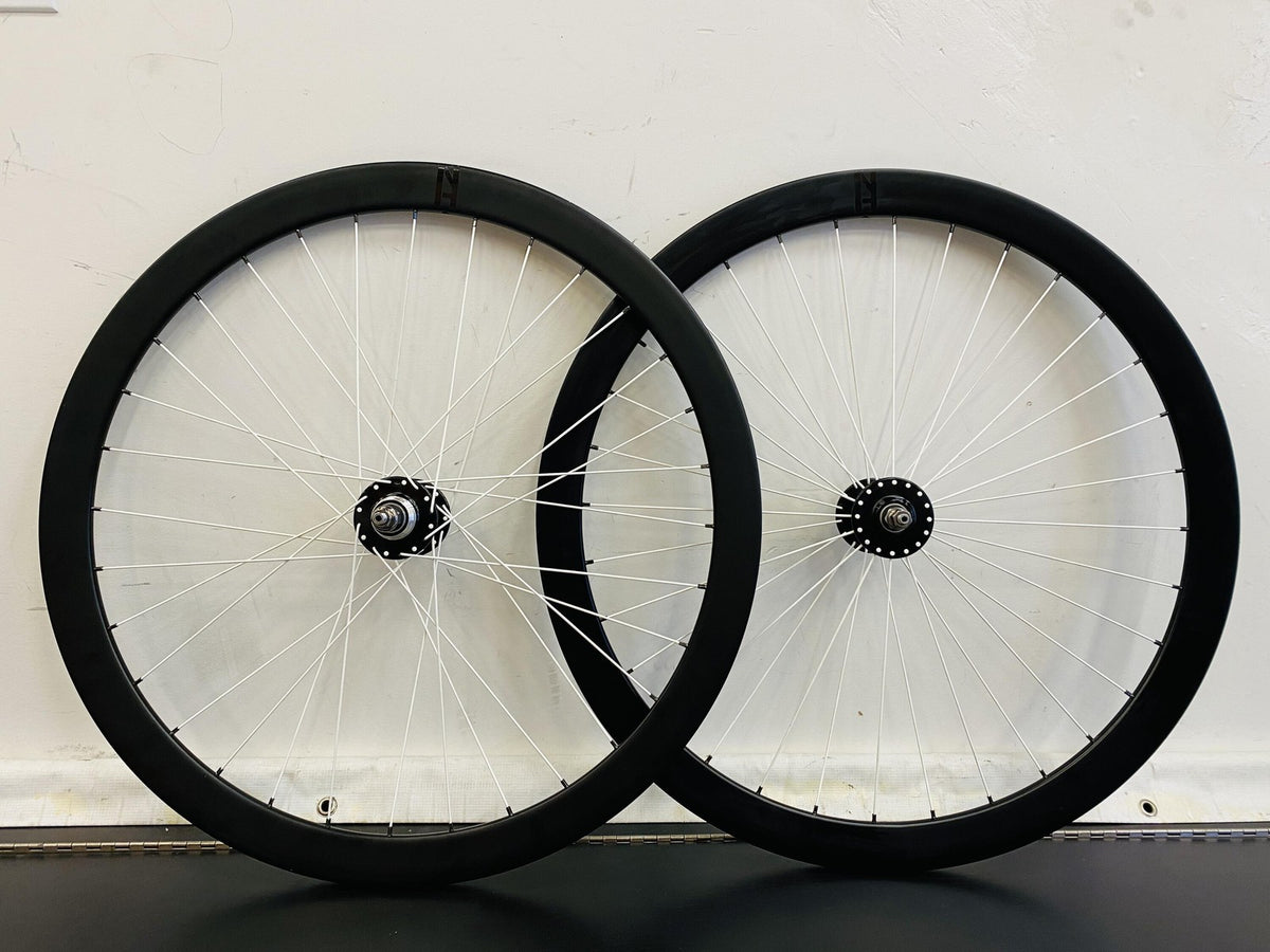H+ Son Track Wheelset 32h Fix/Fix NMSW Soma Hubs Black White Spokes - Light Wear 1
