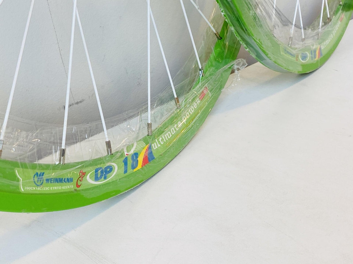 Weinmann DP18 NMSW 700c Track Wheelset Fix / Fix 32h Origin-8 Hubs - Green/White 2