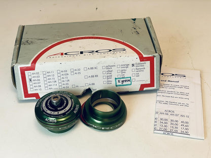 NOS ACROS AH-06 Series Threadless 1-1/8" Headset Steel Bearings, Green Anodized 1