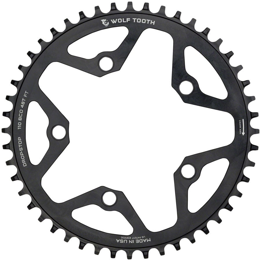 Wolf Tooth 48T Chainring 110 BCD 5-Bolt 10/11/12-Speed Drop-Stop Black 1