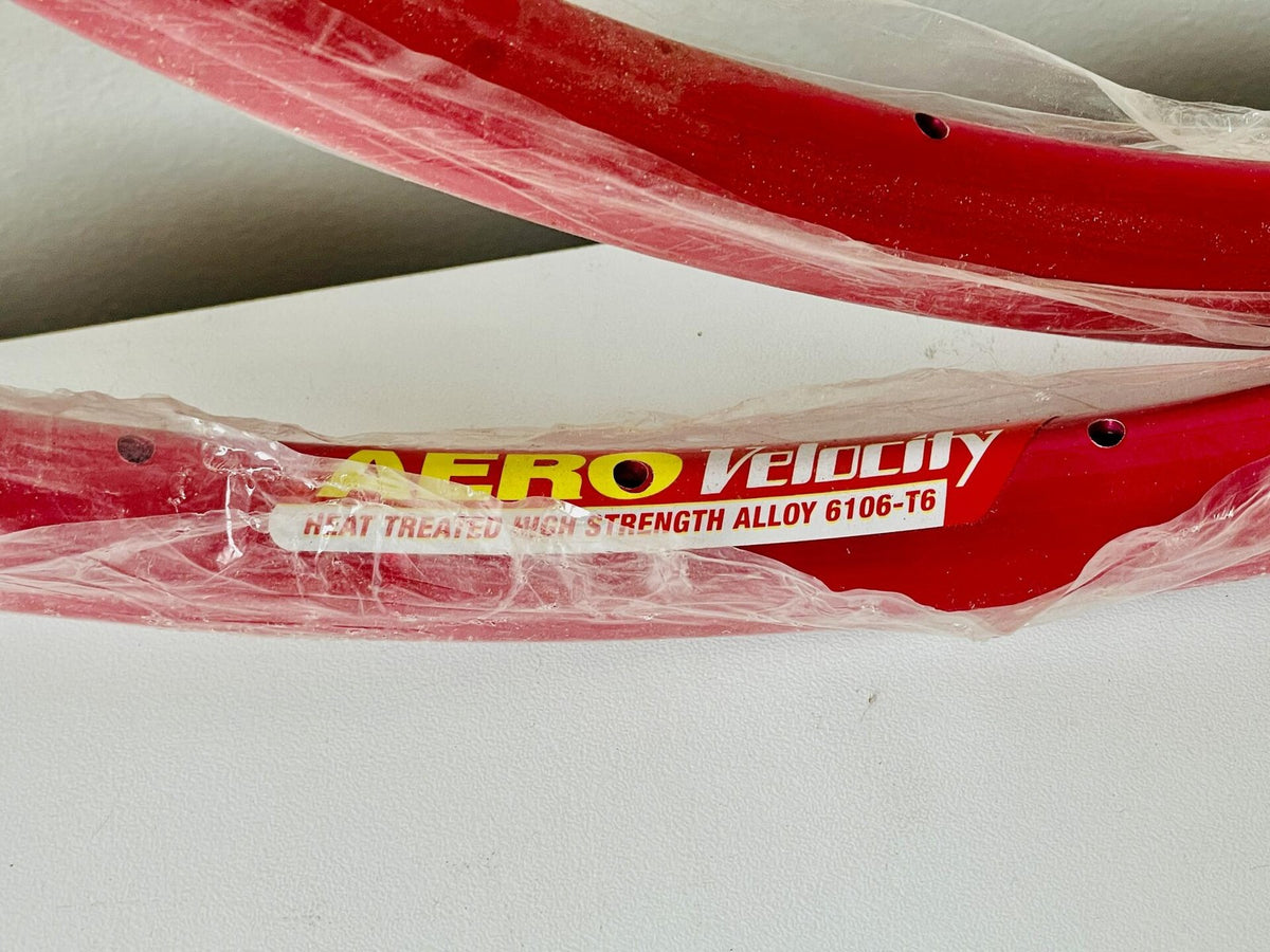 NOS Australian Velocity AERO 700c Rim Set 32h 6106-T6 Alloy - Red Anodized 2