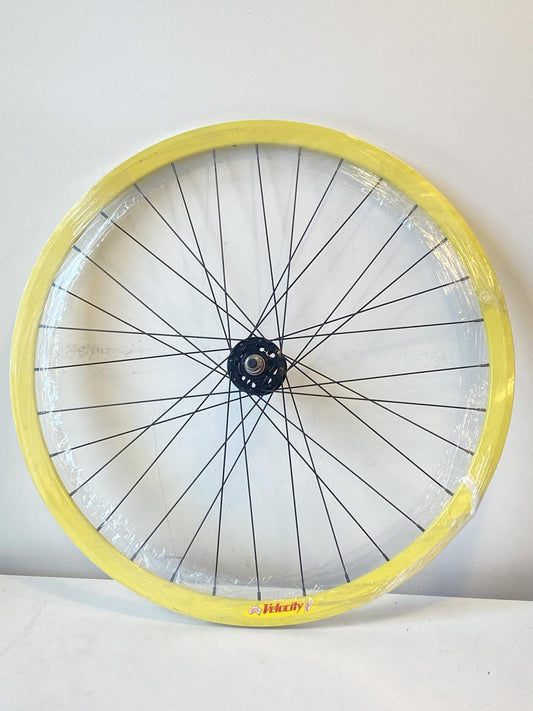Velocity DEEP-V 700c Track Rear Wheel 120mm 32h Fix/Fix Origin-8 Hub - Yellow 1