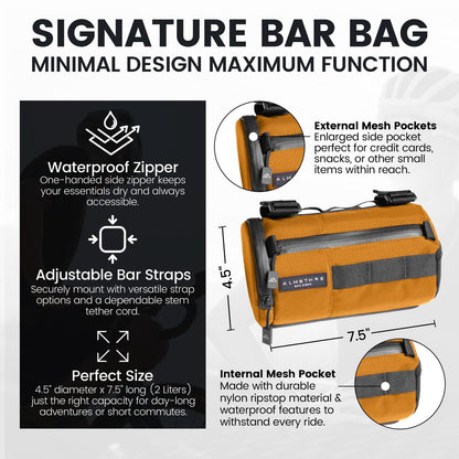 ALMSTHRE Signature Bar Bag – California Gold | Hard-Shell Bike Handlebar Bag 2