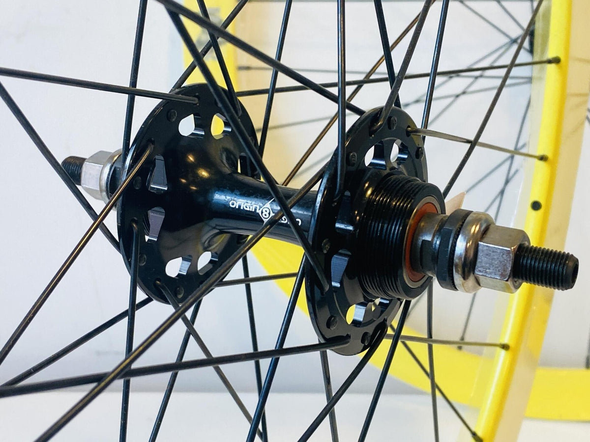 Velocity B-43 700c Fixed Gear Wheelset 32h 100/120mm Origin-8 Hubs - Yellow NMSW 7