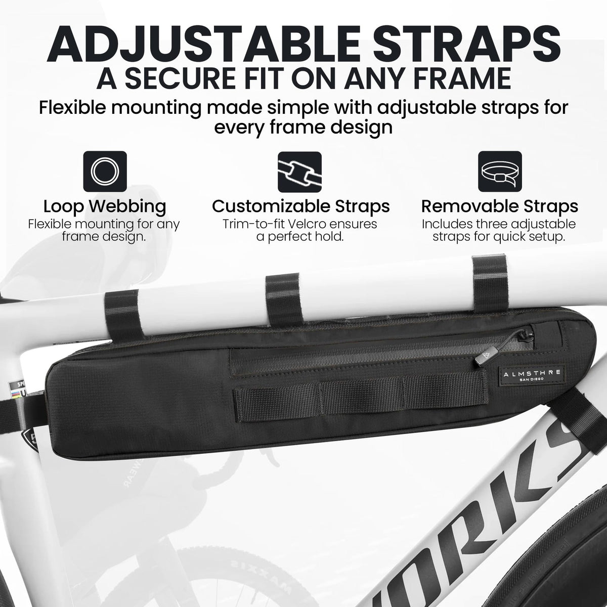 ALMSTHRE Signature Bike Frame Bag - Midnight Black, Large/XL Sizing | Durable 4