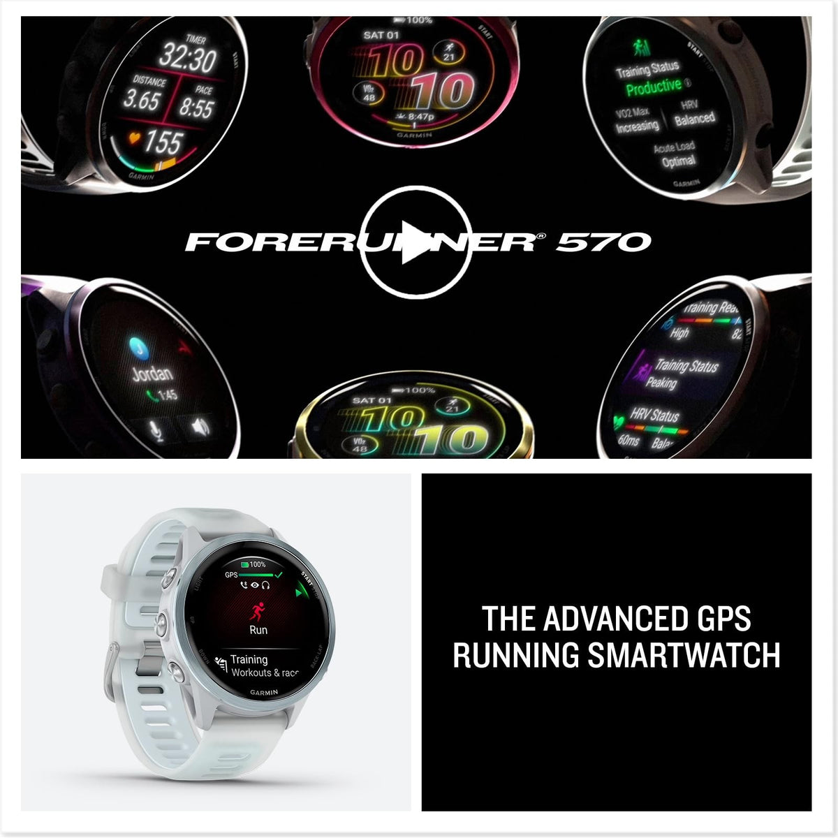 Garmin Forerunner 570 Watch 42mm Cloud Blue/Translucent Whitestone Silicone 8