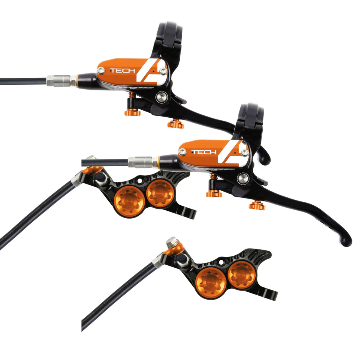 Hope Tech 4 V4 Hydraulic Disc Brake Set - Front & Rear, Lightweight, Orange 1
