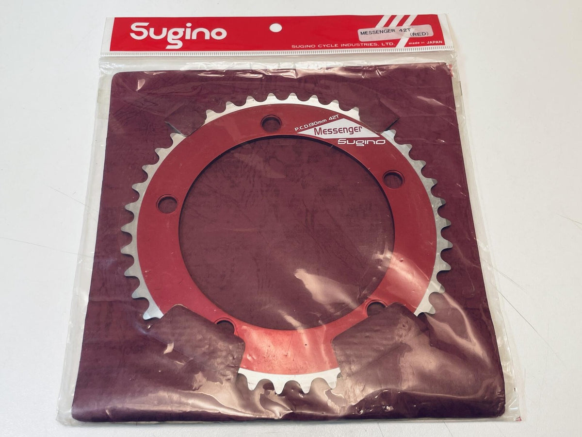 NOS Sugino Messenger 130BCD 42t Track Chainring 1/8" - RED Anodized 1