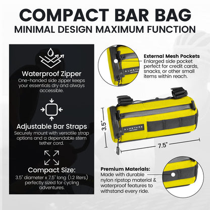 ALMSTHRE Compact Bar Bag – Sterling Electric Yellow | Hard-Shell Bike Handlebar 2