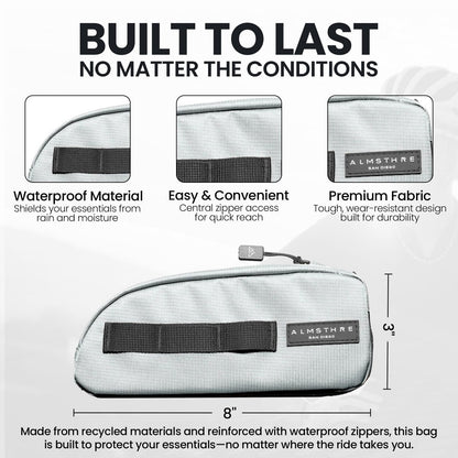 ALMSTHRE Top Tube Bag 8'' x 2'' x 3'' - Sterling Silver | Waterproof, Secure & 2