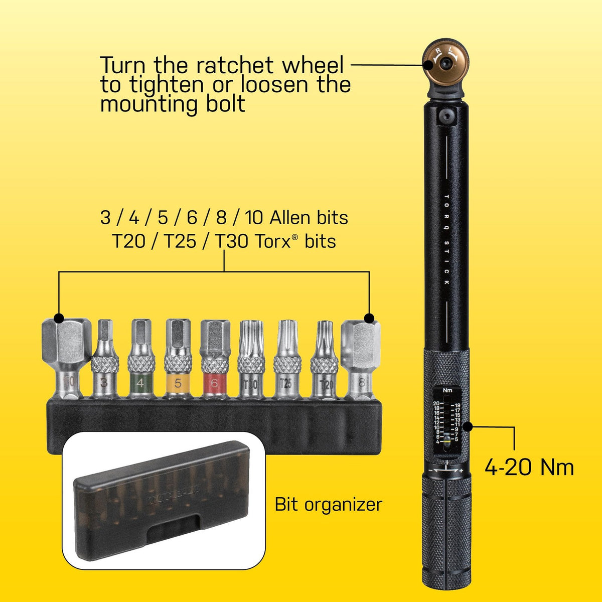 Topeak Torq Stick Wrench - 4-20Nm, 9p Bit Set 4