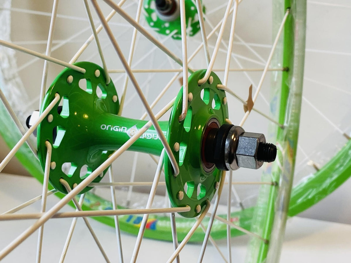 Weinmann DP18 NMSW 700c Track Wheelset Fix / Fix 32h Origin-8 Hubs - Green/White 4